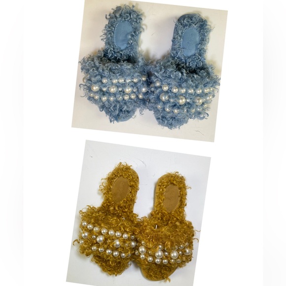 NWOT! Cat & Jack Adeline Embellished Pearl Fuzzy Slide - size 13 (BLUE COLOR) - Picture 2 of 3